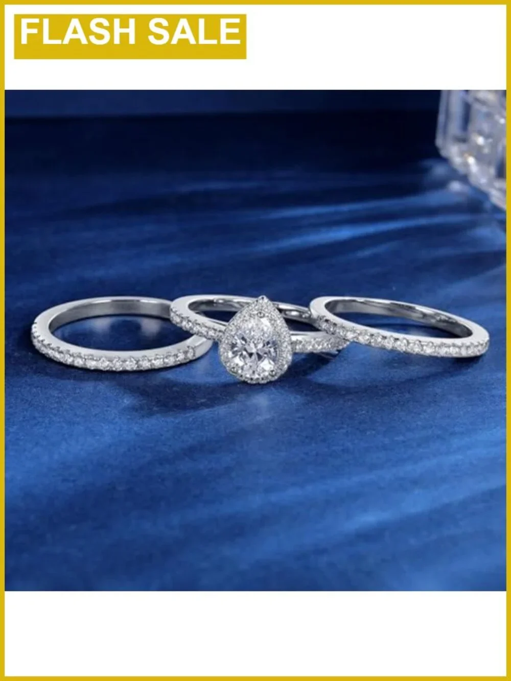 18K White Gold Plated Halo CZ 3-in-1 Bridal Ring Set Wedding Engagement